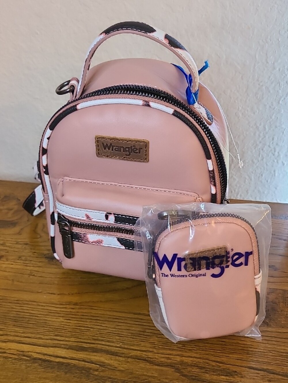 Wrangler Blush Pink Mini Backpack with Black & White Camo Trim